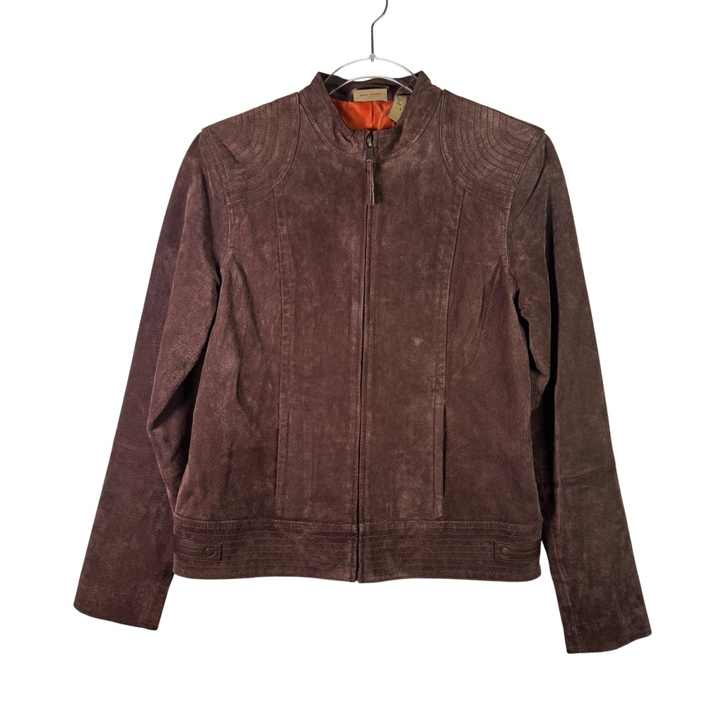 Ruff Hewn Brown Suede Leather Jacket Womens S Moto Zip Western Boho Festival